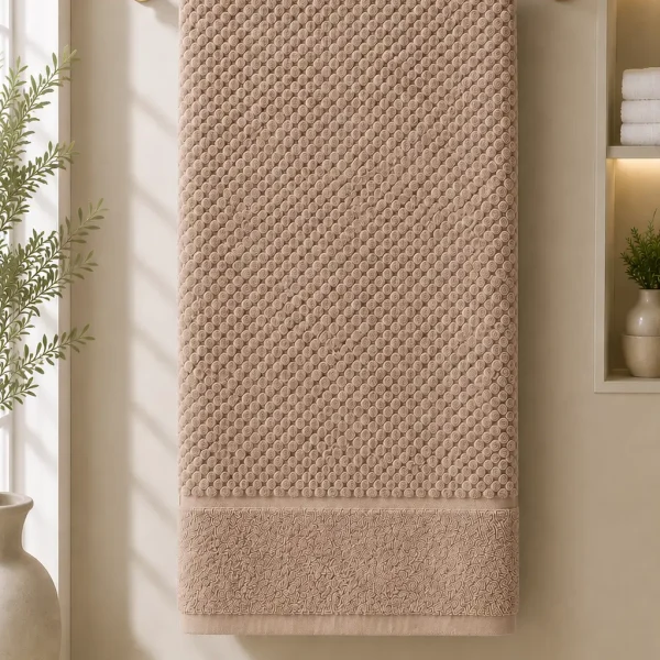 Prosop de Lux Waffle Zero Twist 70x130 cm 100% Bumbac Pieptanat Cappuccino