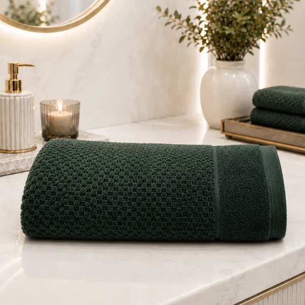 Prosop de Lux Waffle Zero Twist 70x130 cm 100% Bumbac Pieptanat Green Petrol