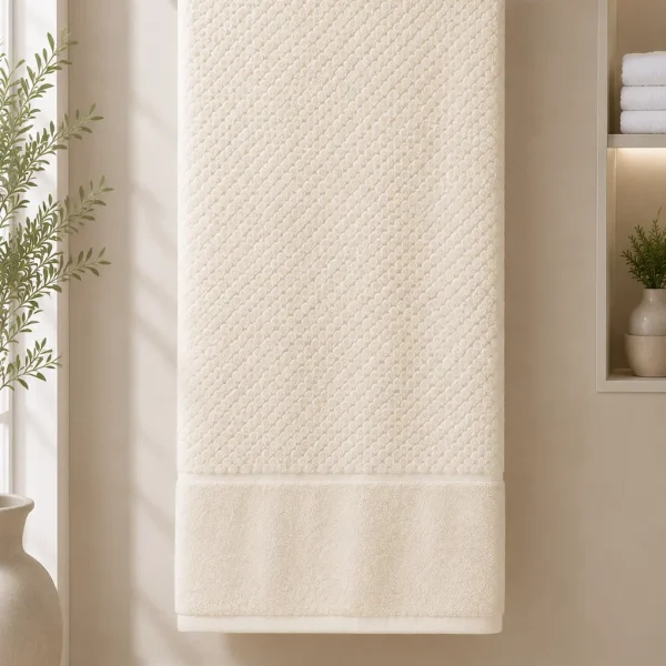 Prosop de Lux Waffle Zero Twist 70x130 cm 100% Bumbac Pieptanat Ivory
