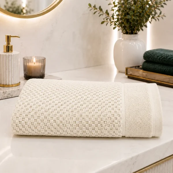 Prosop de Lux Waffle Zero Twist 70x130 cm 100% Bumbac Pieptanat Ivory