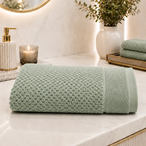 Prosop de Lux Waffle Zero Twist 70x130 cm 100% Bumbac Pieptanat Olive