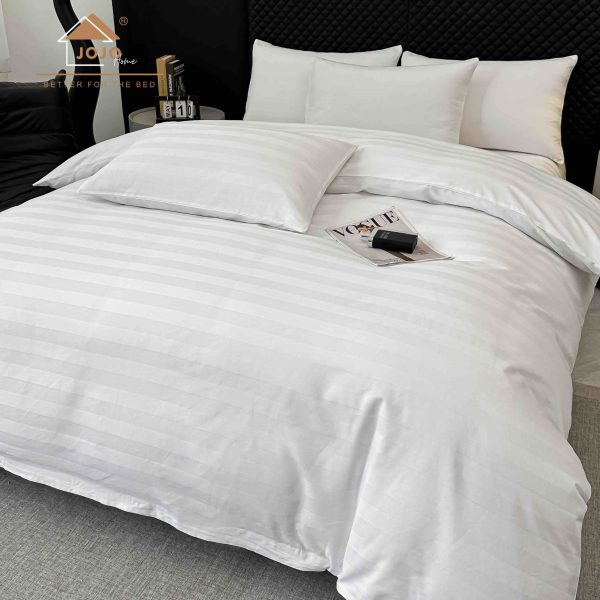 Lenjerie King Size cu Elastic Damasc 6 Piese 100% Bumbac 180x200 cm Alb