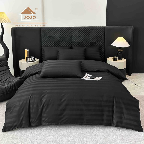 Lenjerie king size cu elastic Damasc,bumbac 100%,6 piese-Negru
