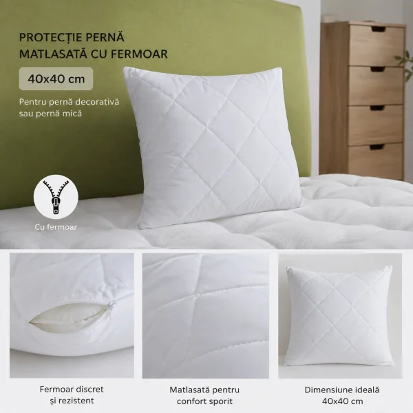 Arta Somnului Set 2 protectii perna matlasate cu fermoar 40x40cm Alb