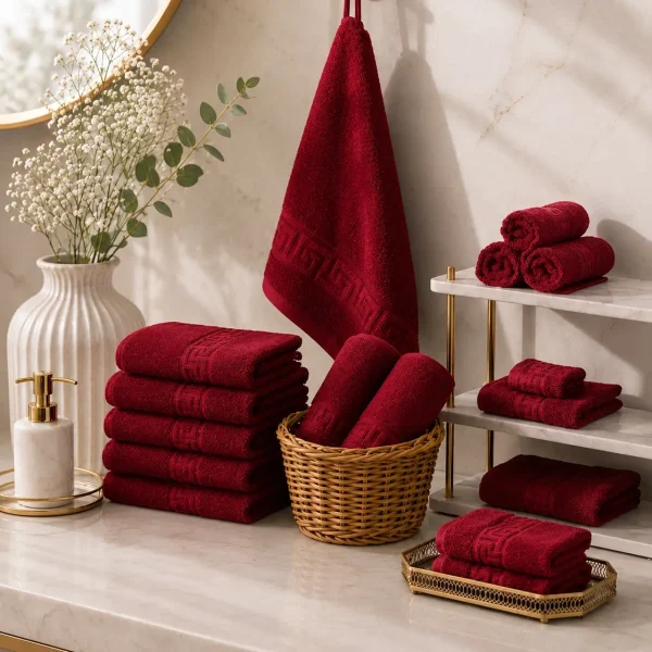 Arta Somnului Set 10 Prosoape de Lux 30x50cm 100% Bumbac Pieptanat 650 g/mp-Burgundy