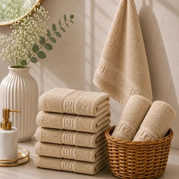 Set 10 Prosoape de Lux 30x50cm 100% Bumbac Pieptanat 650 g/mp-Cappuccino