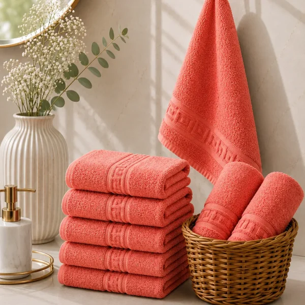 Set 10 Prosoape de Lux 30x50cm 100% Bumbac Pieptanat 650 g/mp-Coral