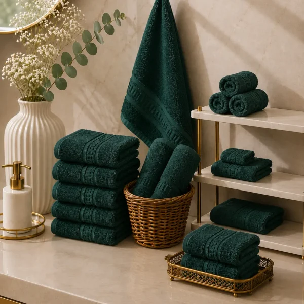 Arta Somnului Set 10 Prosoape de Lux 30x50cm 100% Bumbac Pieptanat 650 g/mp-Verde Petrol