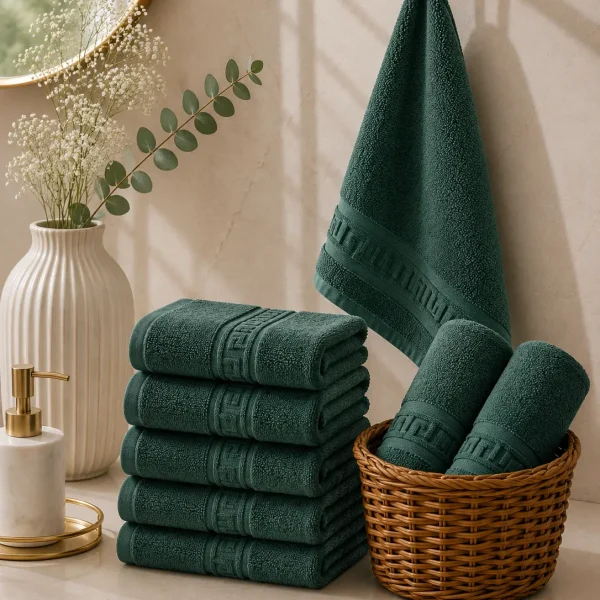 Set 10 Prosoape de Lux 30x50cm 100% Bumbac Pieptanat 650 g/mp-Verde Petrol