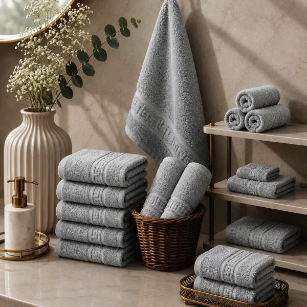Arta Somnului Set 10 Prosoape de Lux 30x50cm 100% Bumbac Pieptanat 650 g/mp-Gri