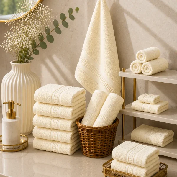 Arta Somnului Set 10 Prosoape de Lux 30x50cm 100% Bumbac Pieptanat 650 g/mp-Ivory