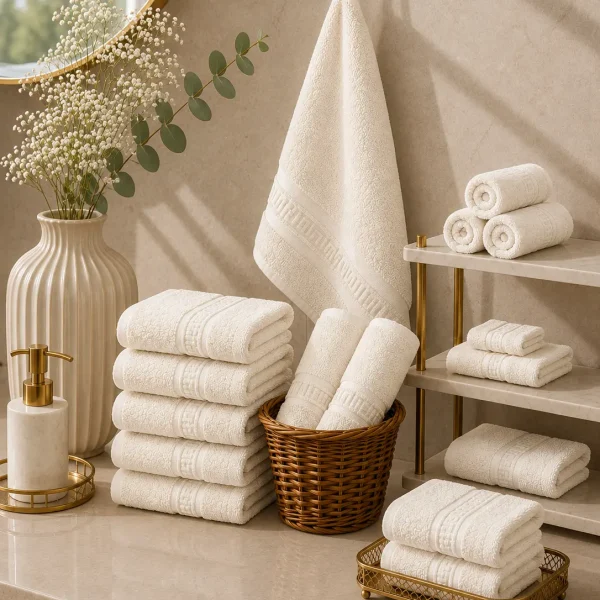 Set 10 Prosoape de Lux 30x50cm 100% Bumbac Pieptanat 650 g/mp-Ivory
