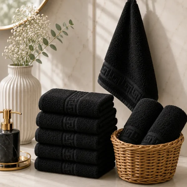 Set 10 Prosoape de Lux 30x50cm 100% Bumbac Pieptanat 650 g/mp-Negru
