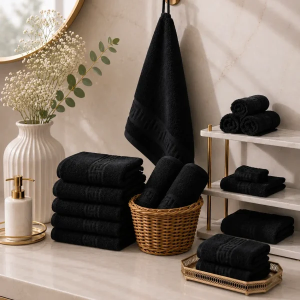 Arta Somnului Set 10 Prosoape de Lux 30x50cm 100% Bumbac Pieptanat 650 g/mp-Negru