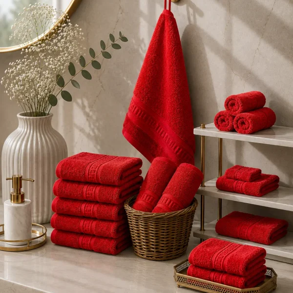 Set 10 Prosoape de Lux 30x50cm 100% Bumbac Pieptanat 650 g/mp-Rosu