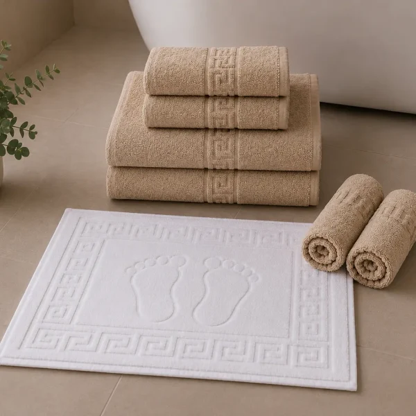 Set 7 Prosoape Luxury Hoteliere Bumbac Pakistanez Greek Border Cappuccino – 650 g/m²