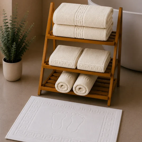 Arta Somnului Set 7 Prosoape Luxury Hoteliere Bumbac Pakistanez Greek Border Ivory – 650 g/m²