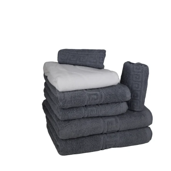 Set 7 Prosoape Luxury Hoteliere Bumbac Pakistanez Greek Border Gri – 650 g/m²